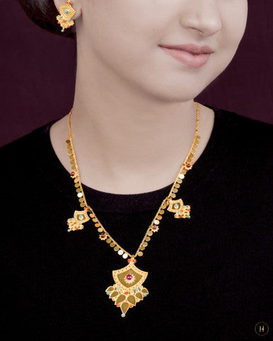 21K Yellow Gold Bahraini Colorful Matinee Necklace Set