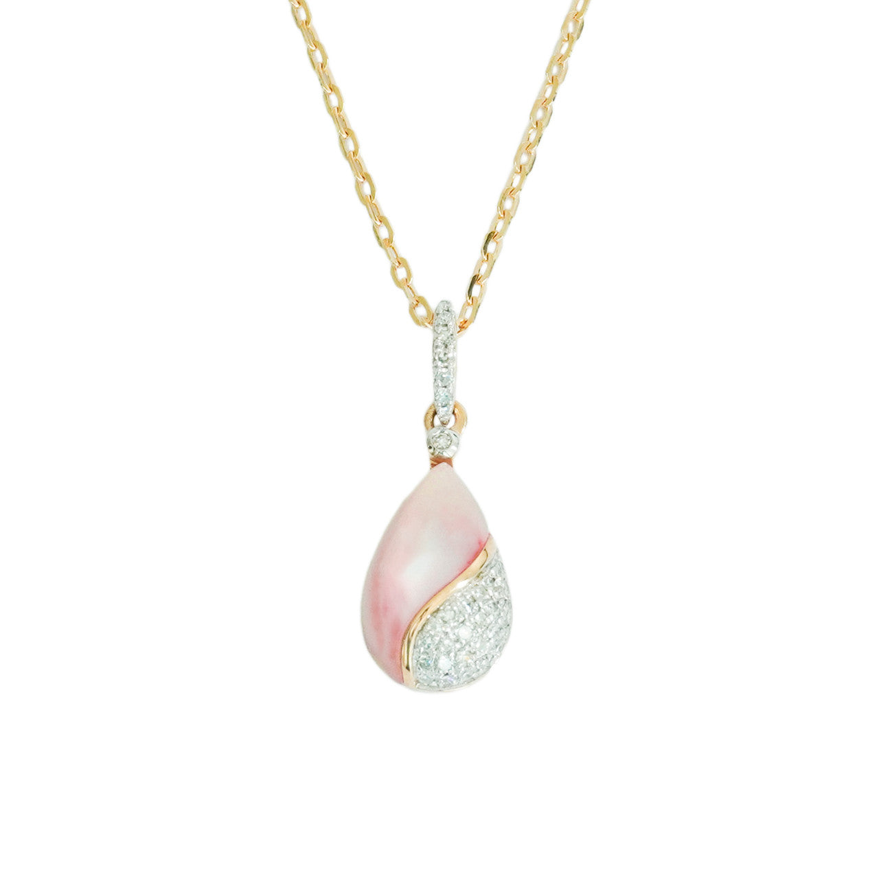 18K Rose Gold Mother of Pearl Drop Diamond Pendant