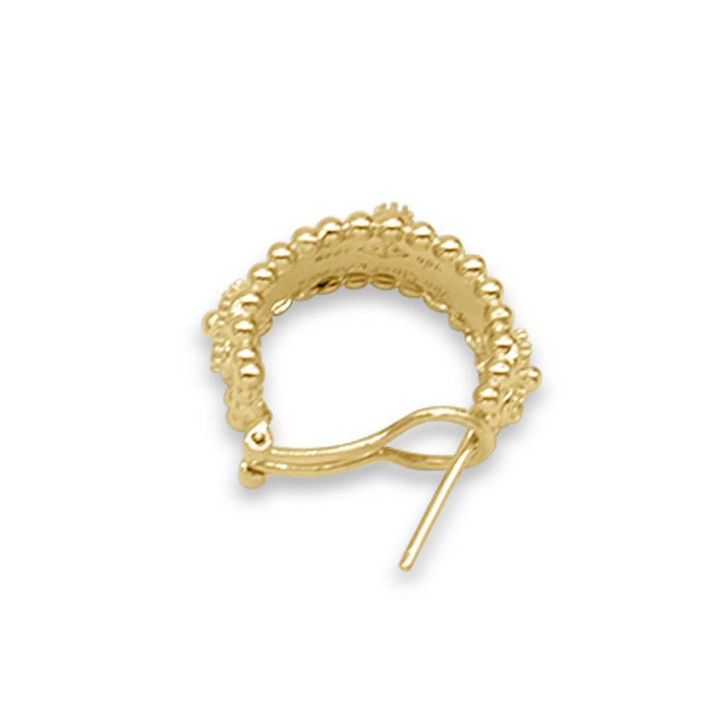 Side profile of 18K Yellow Gold Italian Donut french clip hoop earrings