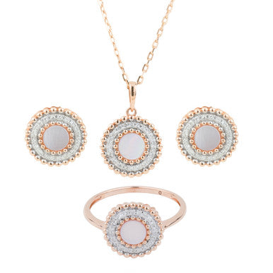 18K Rose Gold Mother of Pearl Diamond Pendant Set