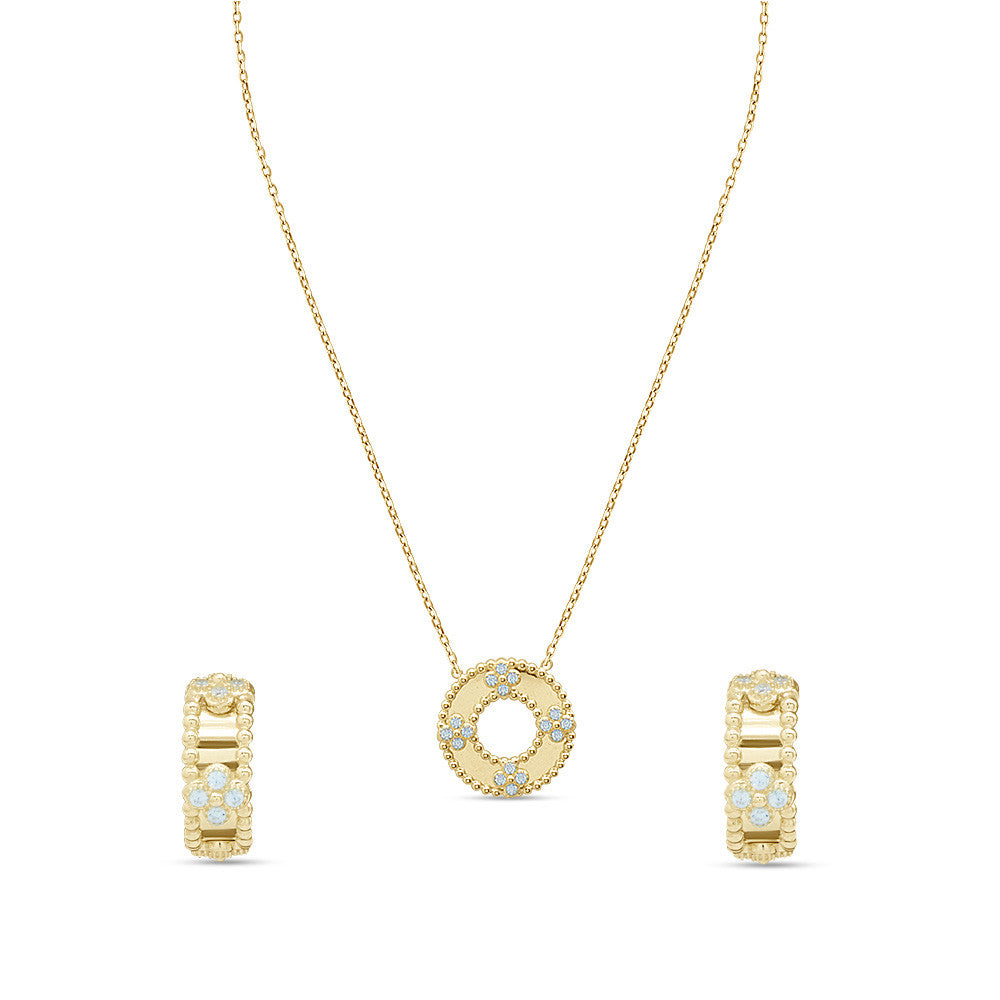 18K Yellow Gold Italian Donut Matinee Half Necklace Set