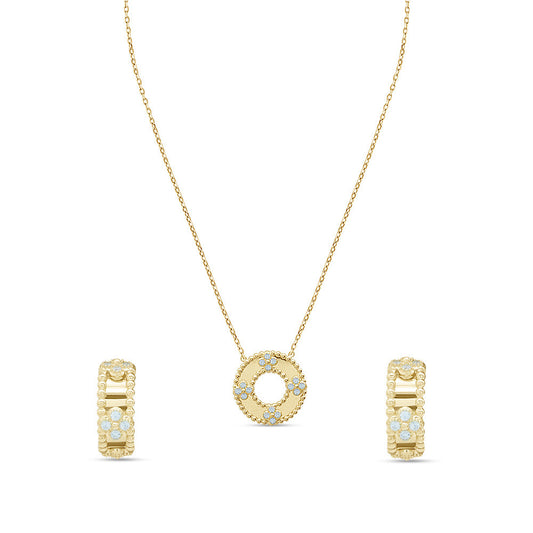 18K Yellow Gold Italian Donut Matinee Half Necklace Set