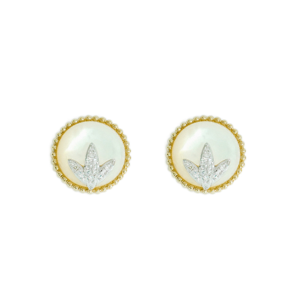 18K Yellow Gold Mother of Pearl Diamond Earrings