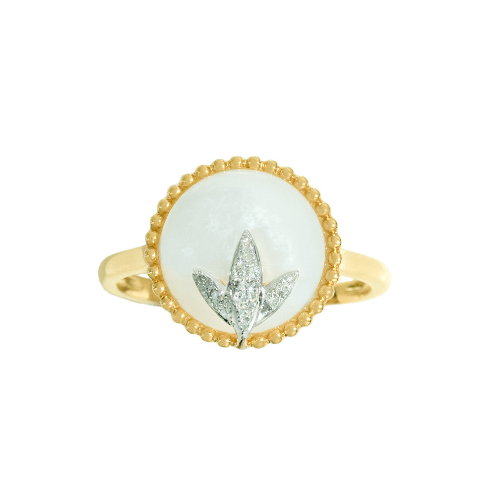 18K Yellow Gold Mother of Pearl Diamond Ring