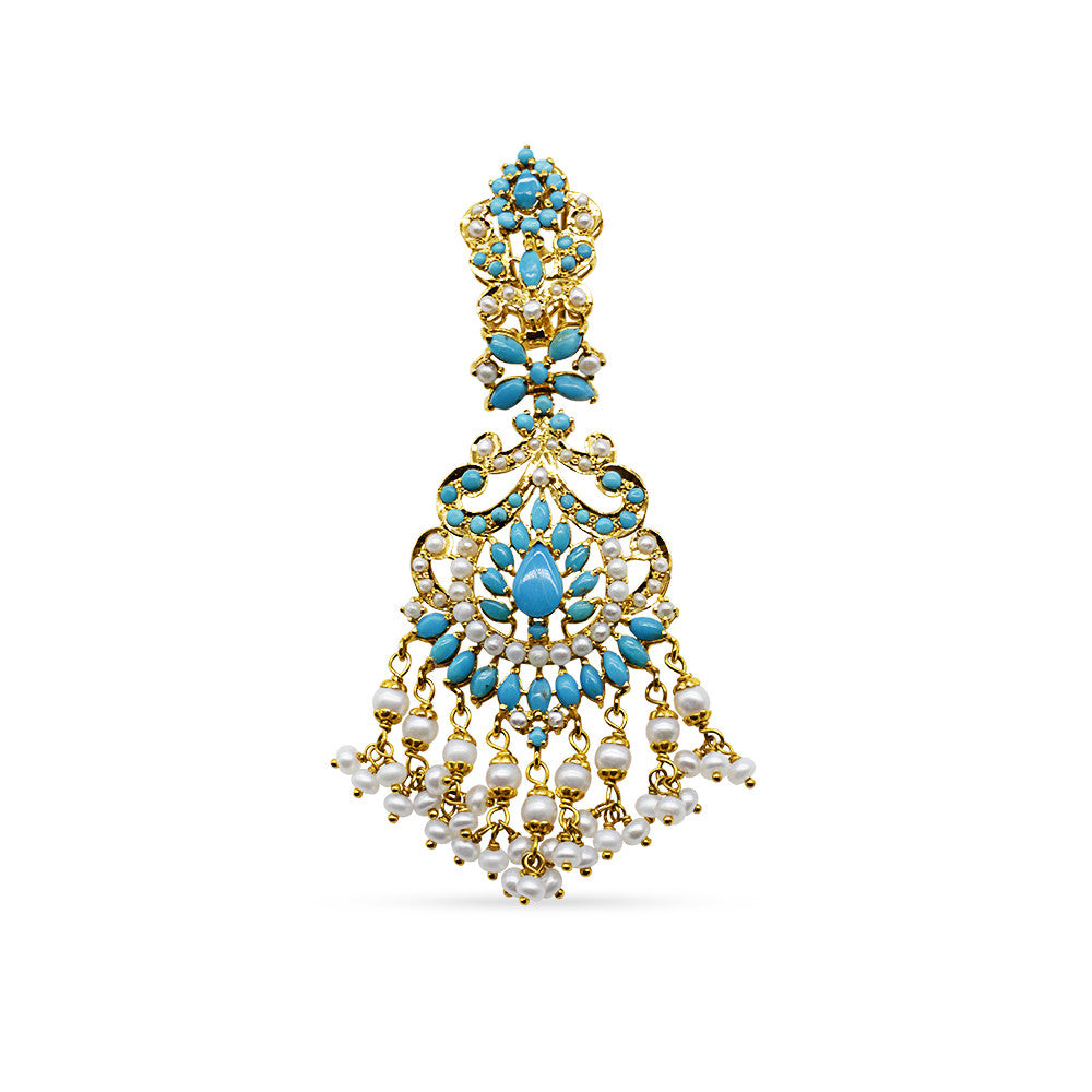 21K Yellow Gold Bahraini Turqouise Pearl chandelier earrings