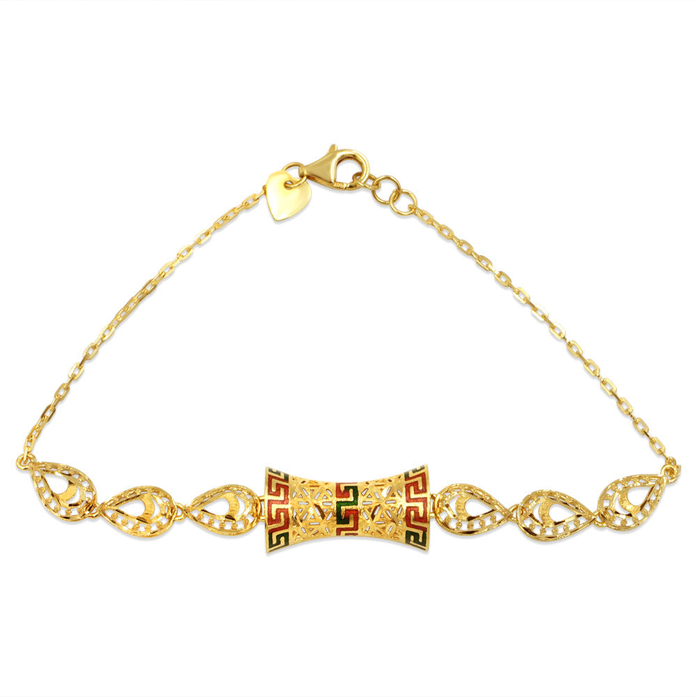 21K yellow gold Saudi Bow Meenakari chain bracelet with bolt ring clasp