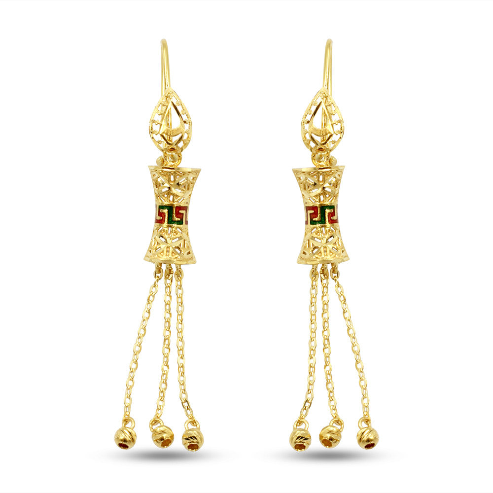 21K yellow gold Saudi Bow Meenakari drop earrings