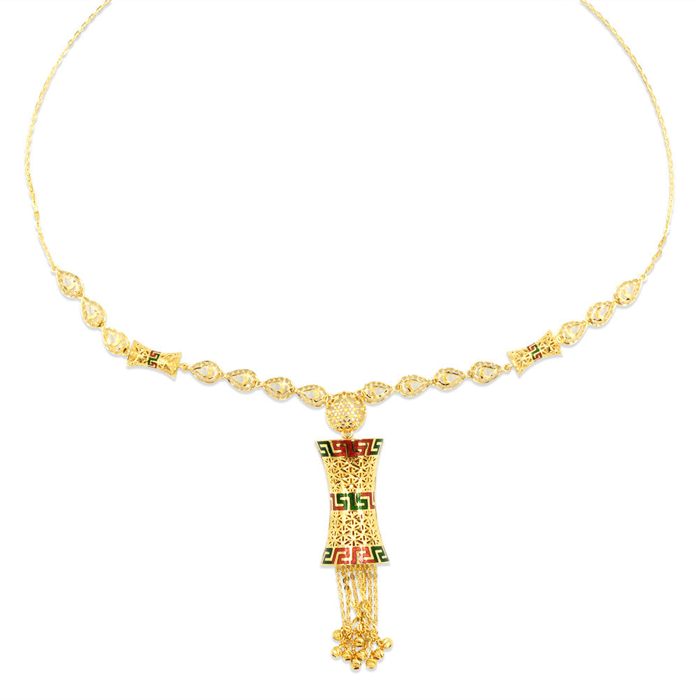 Opera length 21K yellow gold Saudi Bow Meenakari necklace