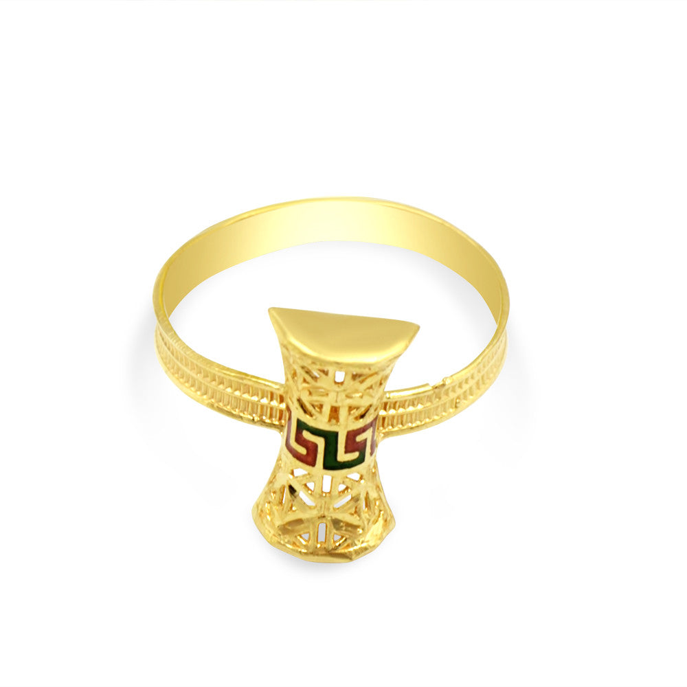 Side profile of 21K yellow gold Saudi Bow Meenakari ring