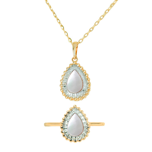 18K Rose Gold Pear Mother of Pearl Diamond Pendant Set