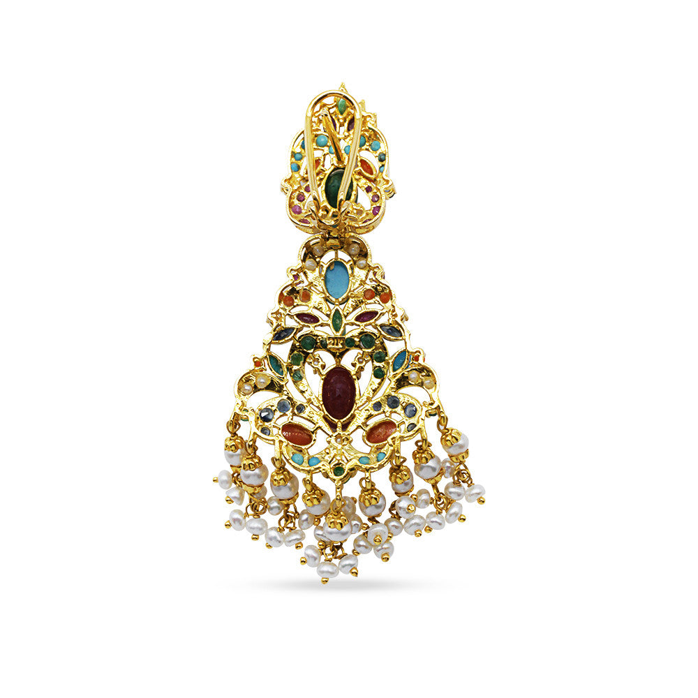 21K Yellow Gold Bahraini Ahtifali Pearl french clip chandelier earrings