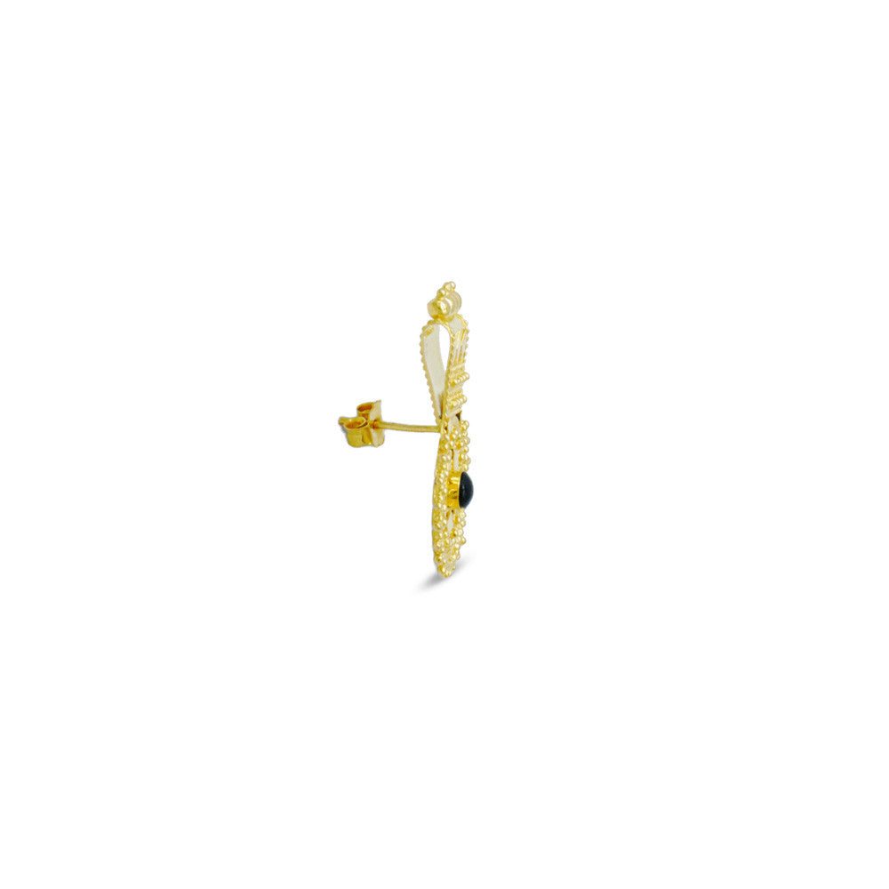 Side profile of 21K Yellow Gold Bahraini Black Bridal pushback stud earrings