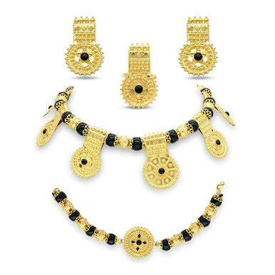 21K Yellow Gold Bahraini Black Princess Bridal Necklace Set