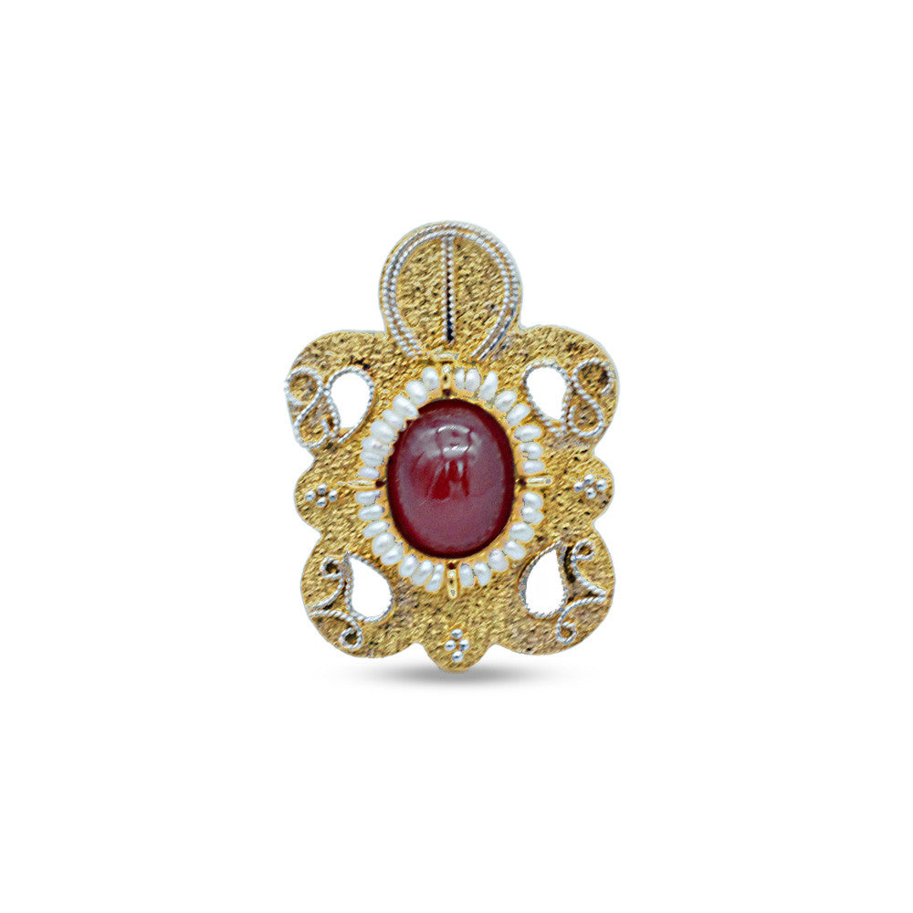 21K Yellow Gold Bahraini Bridal Red Aztec Ring