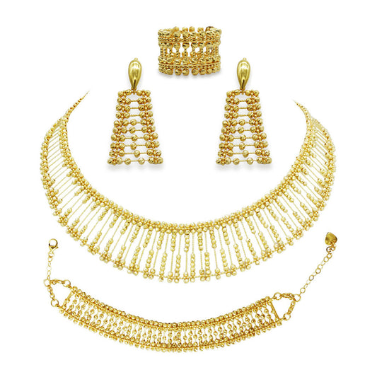 21K Yellow Gold Saudi Bridal Bead Necklace Set