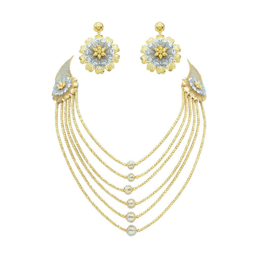 21K Yellow Gold Bahraini Bridal Floral Bead Necklace Set