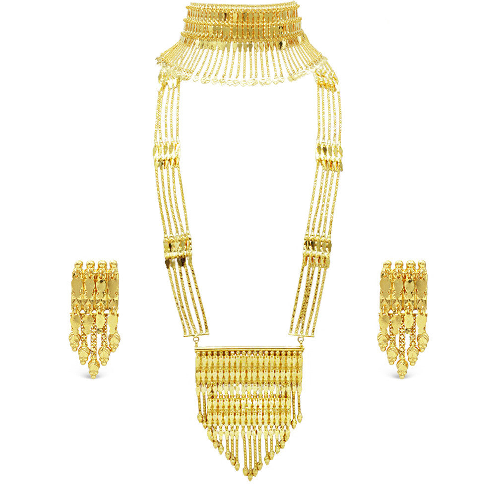 21K Yellow Gold Bahraini Reflective Waterfall Bridal Duo Necklace Set