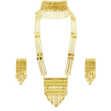 21K Yellow Gold Bahraini Waterfall Bridal Duo Necklace Set