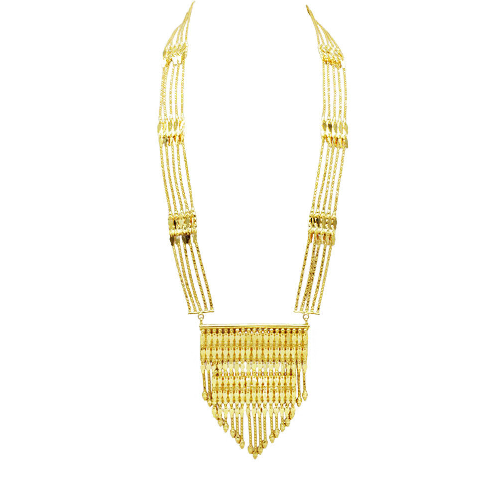 21K Yellow Gold Bahraini Reflective Waterfall Bridal Opera Necklace