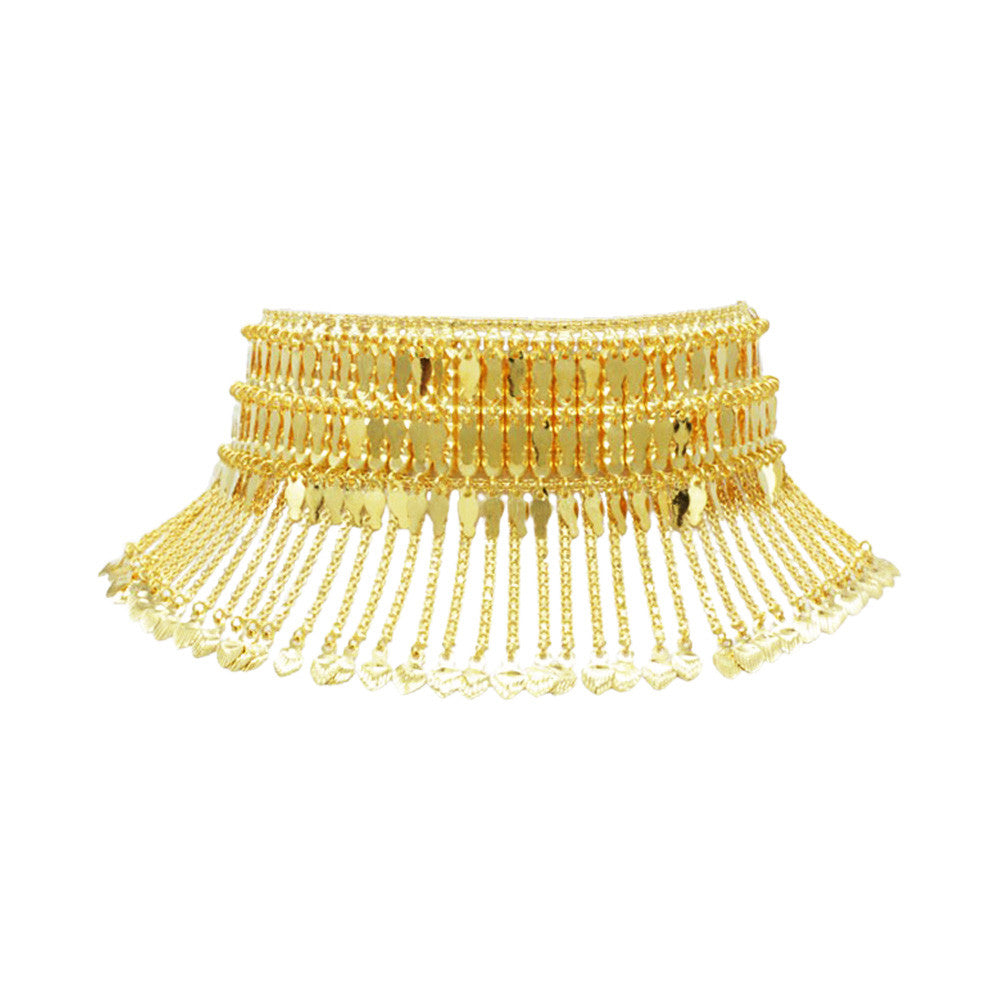 21K Yellow Gold Bahraini Reflective Waterfall Bridal Choker Necklace