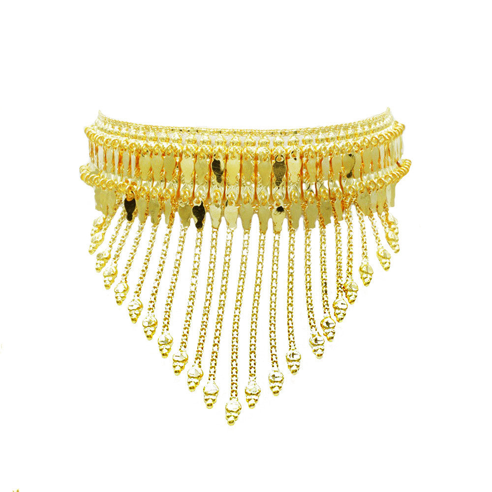 21K Yellow Gold Bahraini Flower Waterfall Bridal Choker Necklace