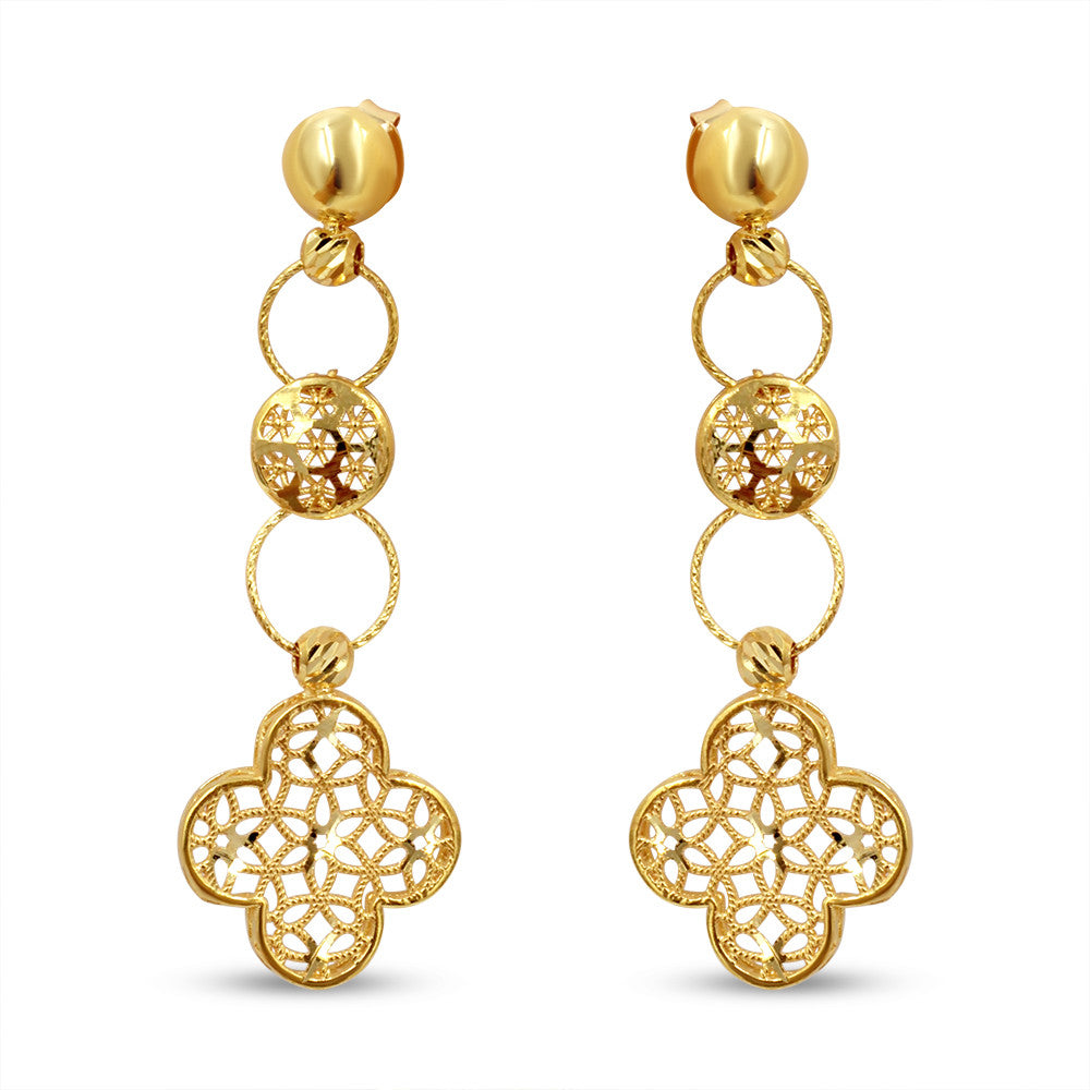 21K yellow gold Saudi Four Leaf Clover drop earrings