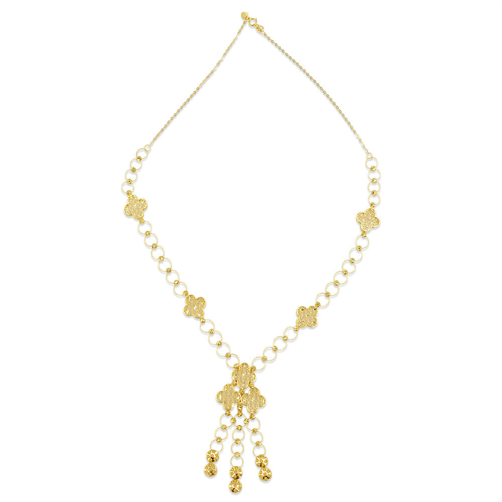 Matinee length 21K yellow gold Saudi Four Leaf Clover necklace