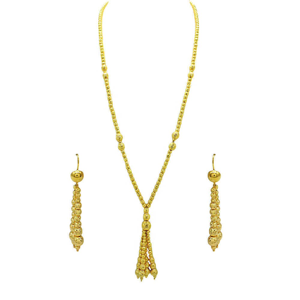 21K Yellow Gold Bahrain Dangling Disco Balls Rope Necklace Set