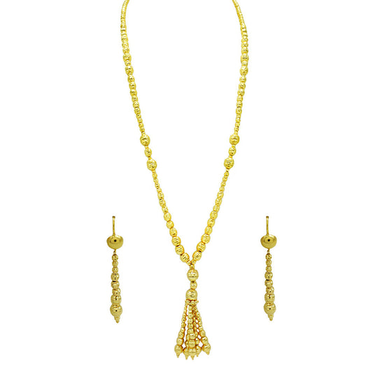 21K Yellow Gold Bahrain Dangling Disco Balls Opera Necklace Set