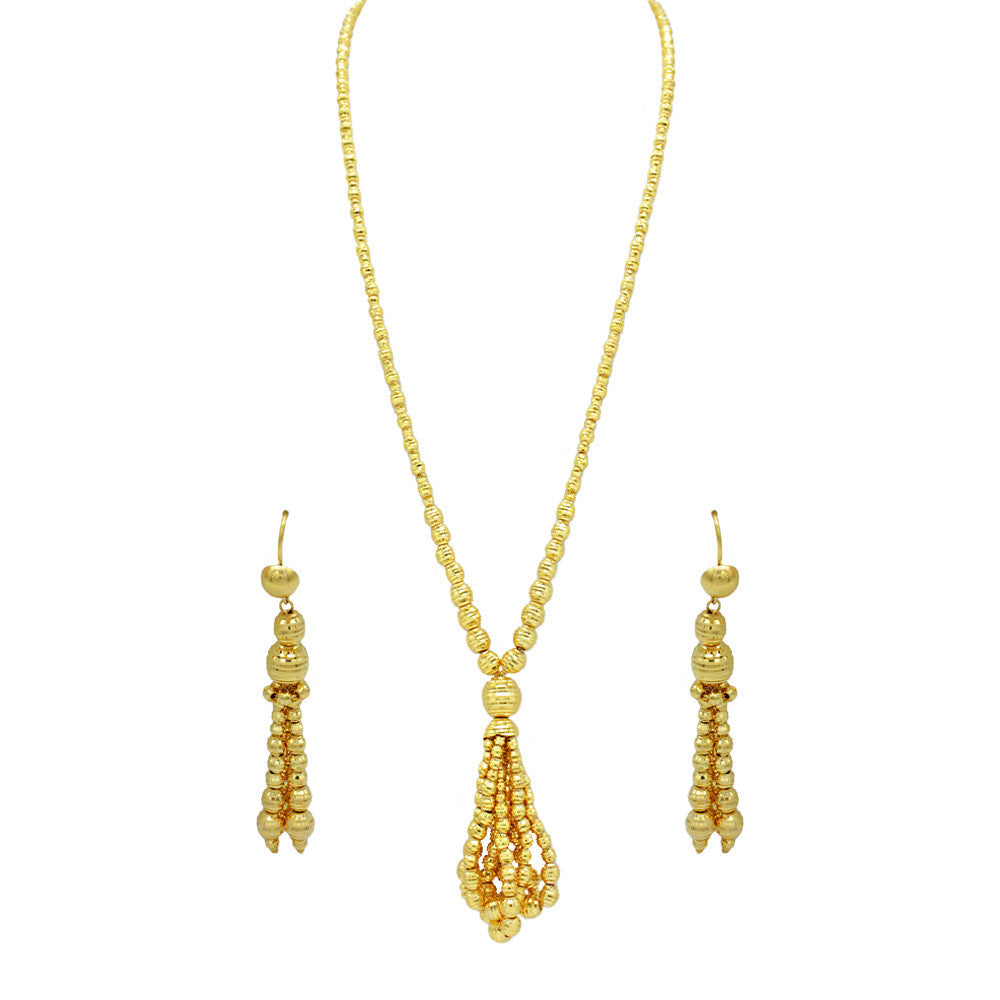 21K Yellow Gold Bahrain Dangling Disco Balls Loops Necklace Set