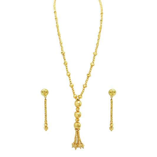 21K Yellow Gold Bahrain Dangling Large Disco Balls Opera Necklace Set