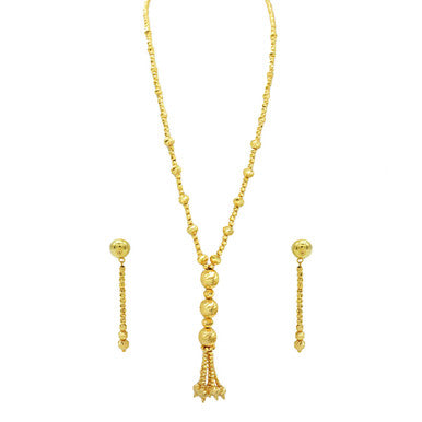 21K Yellow Gold Bahrain Dangling Large Disco Balls Opera Necklace Set