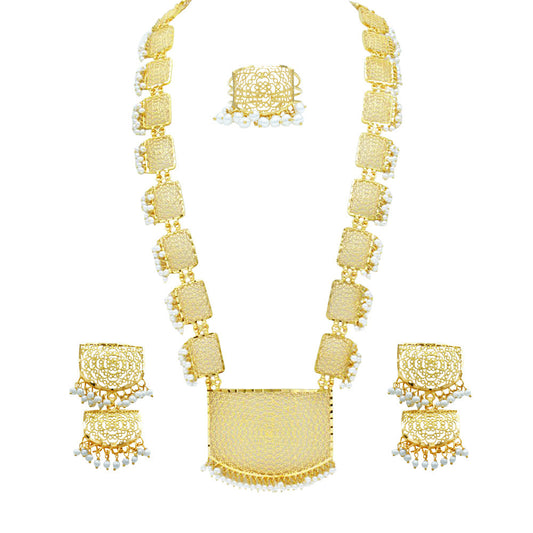 21K Yellow Gold Bahrain Pearl Matinee To Opera Necklace Set