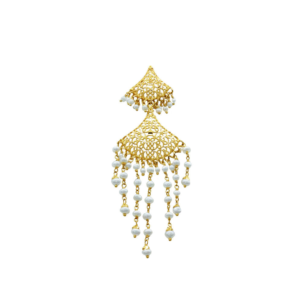 21K Yellow Gold Bahraini Pearl Waterfall Chandelier Earrings