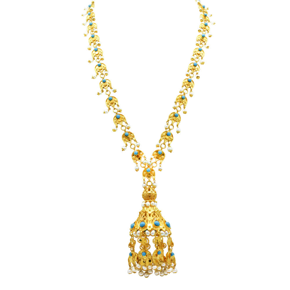 21K Yellow Gold Bahrain Chandelier Lariat Necklace