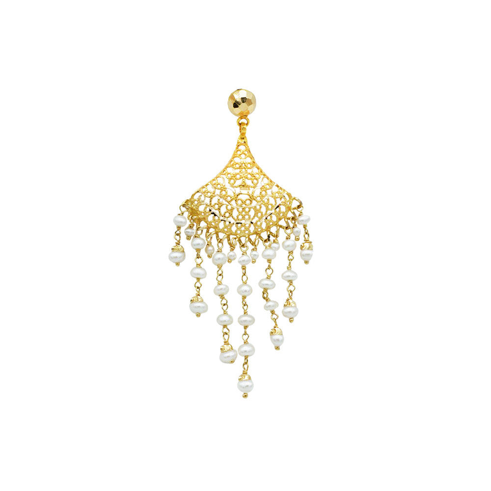 21K Yellow Gold Bahraini Pearl Chandelier Earrings