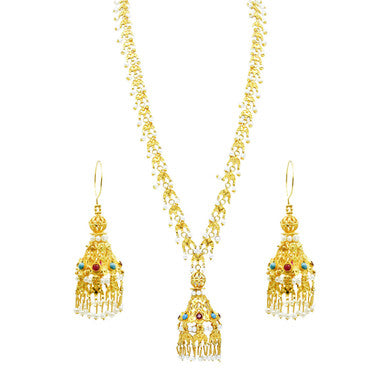 21K Yellow Gold Bahraini Chandelier Opera Necklace Set