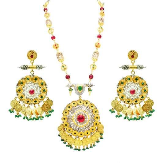 21K Yellow Gold Bahraini Coins Mandala Matinee Necklace Set