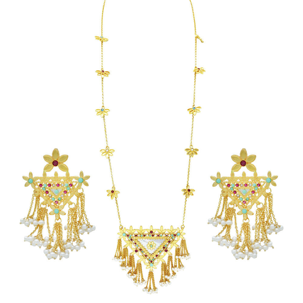 21K Yellow Gold Bahraini Emblem Opera Necklace Set