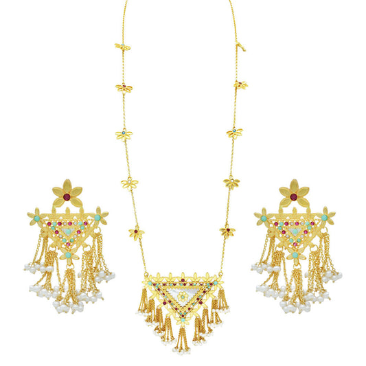 21K Yellow Gold Bahraini Emblem Opera Necklace Set