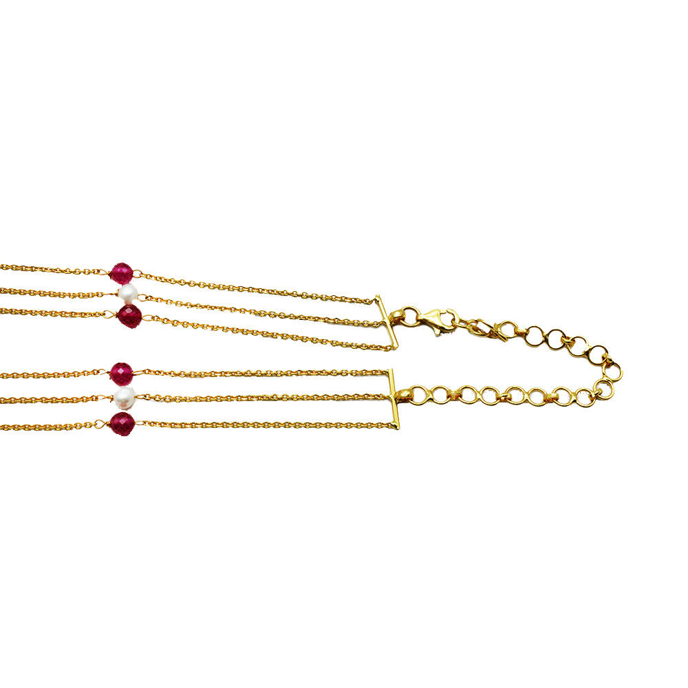 Lobster Clasp on 21K Yellow Gold Bahraini Turquoise And Ruby Duo Rope Necklace