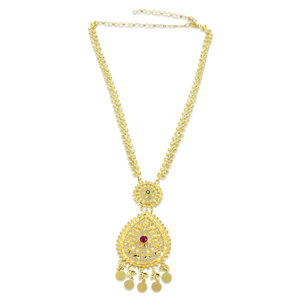 Opera length 21K yellow gold Saudi gemstone necklace