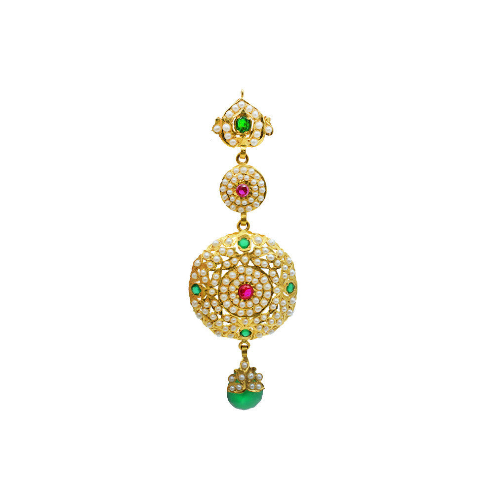 22K Yellow Gold Bahraini Hanging Emerald Earrings