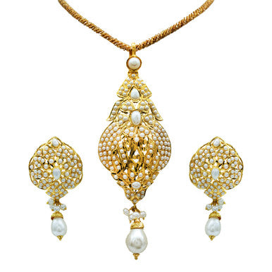 22K Yellow Gold Pakistani Pearl Drop Pendant Necklace Set