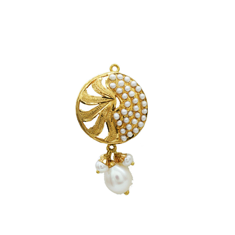 21K Yellow Gold Bahraini Spiral Pearl Drop Earrings