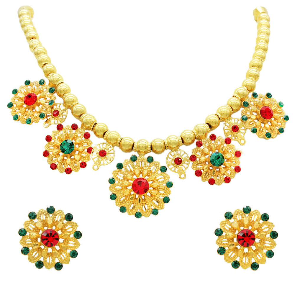 21K Yellow Gold Bahraini Sunflower Necklace Set