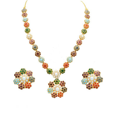 21K Yellow Gold Pakistani Embellished Flower Necklace Set