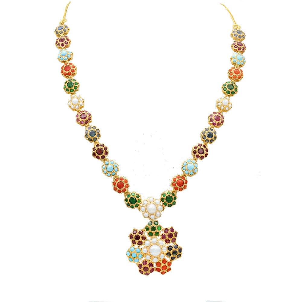 21K Yellow Gold Bahraini Embellished Flower Matinee Necklace