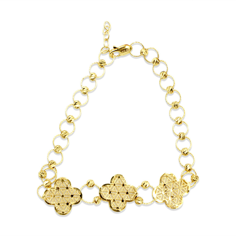 21K yellow gold bracelet with three 4 clover leaf motifs