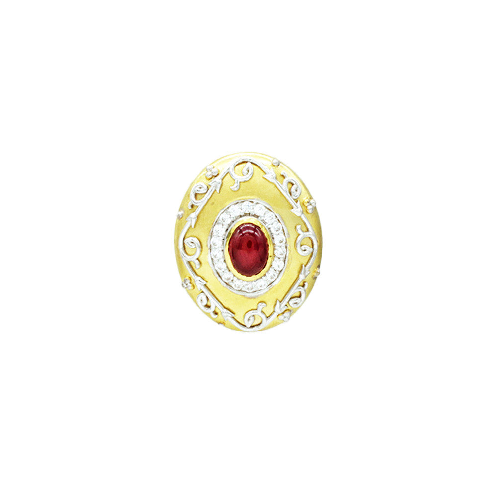 18K Yellow Gold Italian Two Tone Red Center Earrings